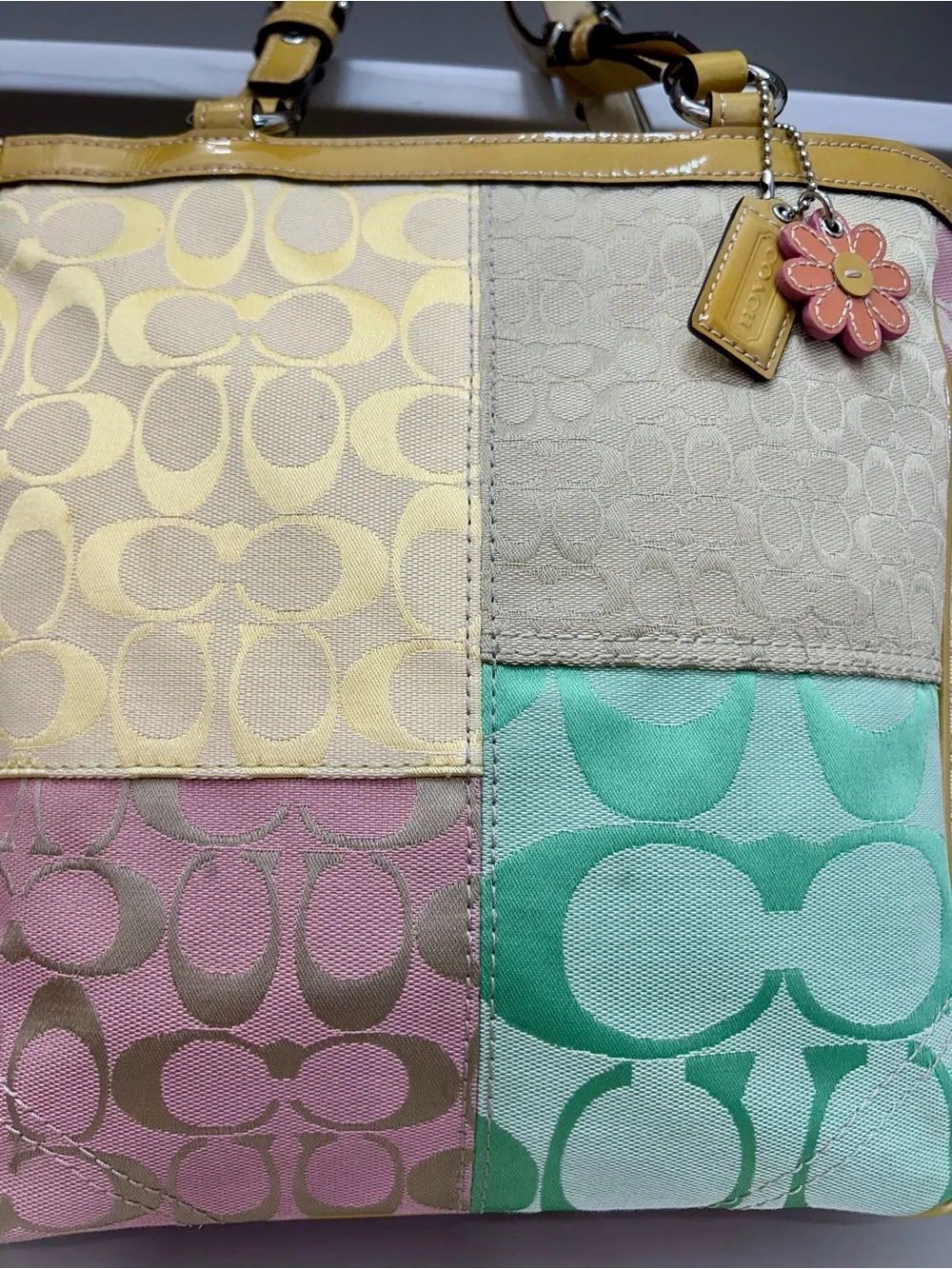 Coach Spring Y2K Signature Pastel Patchwork Turnlock Gallery Tote Shoulder Bag